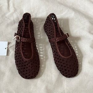 New Zara Kids Brown Mesh Crochet Ballet Flats Shoes Size 30/32 12.5 1